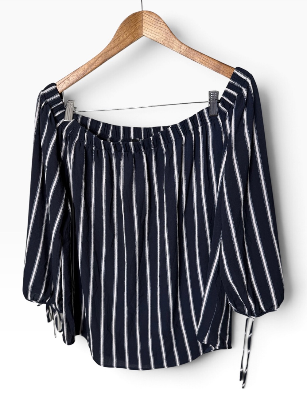 Perch by Blu Pepper Navy White Striped Off-the-Shoulder Top Size 1X